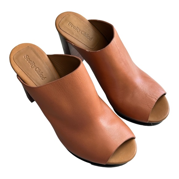 See by Chloe Women's Alex Leather Clog Platform Sandals Brown Size 40 EU/10 US - Picture 8 of 14